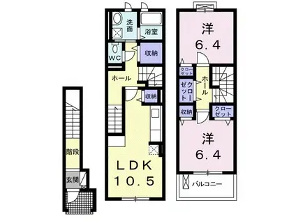 ユングフラウ(2LDK/2階)の間取り写真