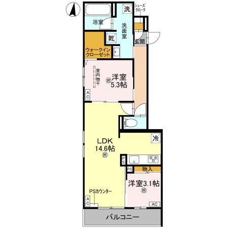 クラシスト三津屋南(2LDK/3階)の間取り写真