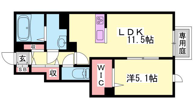D-ROOM社II(1LDK/1階)の間取り写真