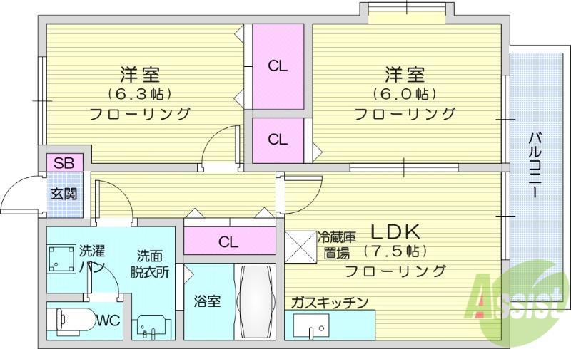 ルミエール砂押(2DK/2階)の間取り写真