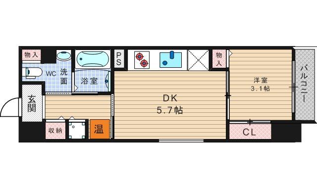 サニーハウス南堀江(1DK/9階)の間取り写真