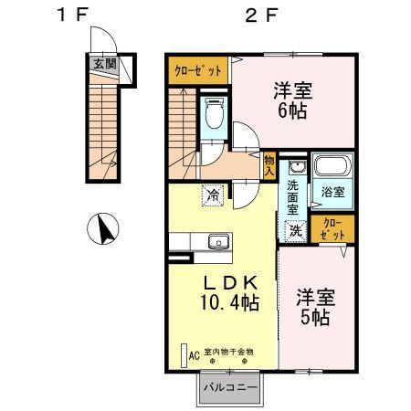 郡山レジデンス B(2LDK/2階)の間取り写真