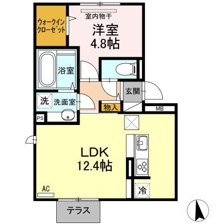ハッピーバレー(1LDK/1階)の間取り写真
