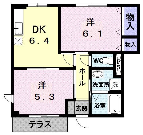 メゾンプロムナードA(2DK/1階)の間取り写真