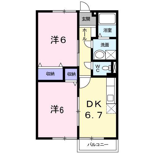 グリーンタウンA棟(2DK/1階)の間取り写真