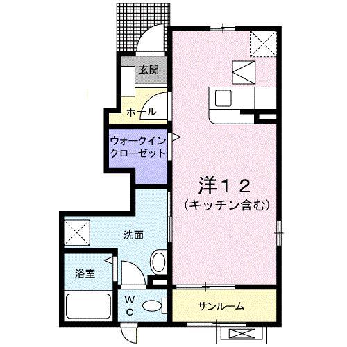 アンディマンシェ D(ワンルーム/1階)の間取り写真