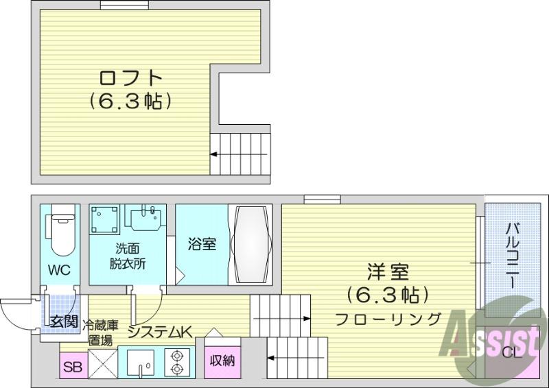 CASA LYCORIS 西中田(1K/1階)の間取り写真