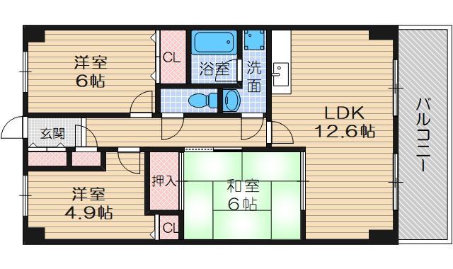 グレーシア大西(3LDK/4階)の間取り写真