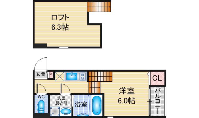 ハーモニーテラス市場木町II(1SK/1階)の間取り写真