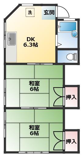 グリーンハイツ(2DK/2階)の間取り写真
