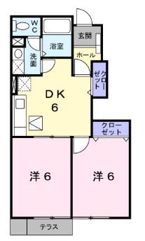 ドミールV(2DK/1階)の間取り写真