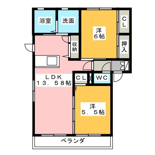 ル・アンフレ B(2LDK/1階)の間取り写真