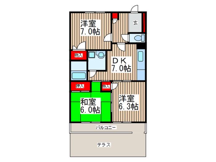 ぐりーんぷらざ(3DK/1階)の間取り写真