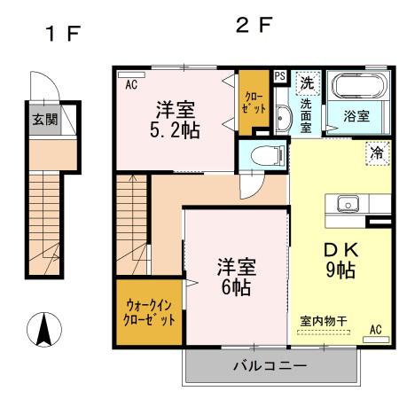 リブフラット(2DK/2階)の間取り写真