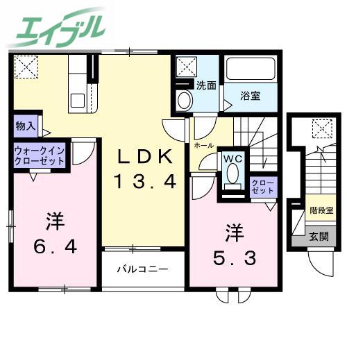 ドエル リバーパレス(2LDK/2階)の間取り写真