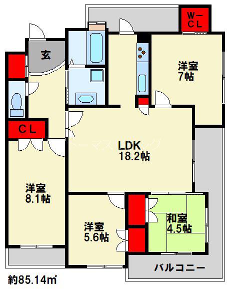 アクアサージュ大手町(4LDK/3階)の間取り写真