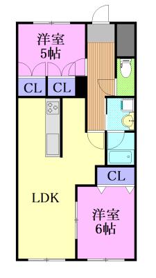 ドミール河原(2LDK/8階)の間取り写真