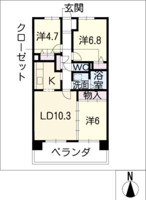サンコート桃花台A棟(3LDK/8階)の間取り写真