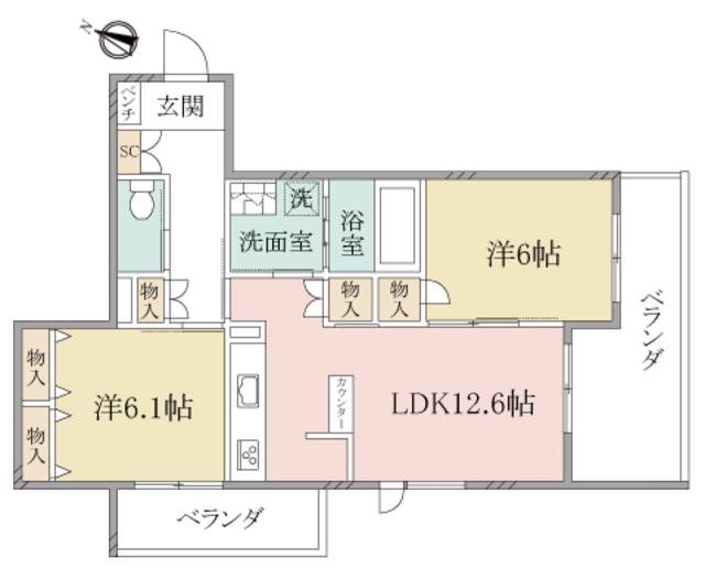 ヘーベルヴィレッジ中央林間8丁目ベルフルール(2LDK/2階)の間取り写真