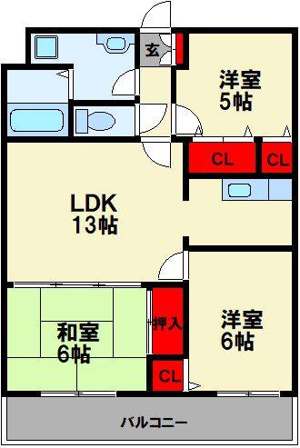 プレアール新飯塚(3LDK/5階)の間取り写真