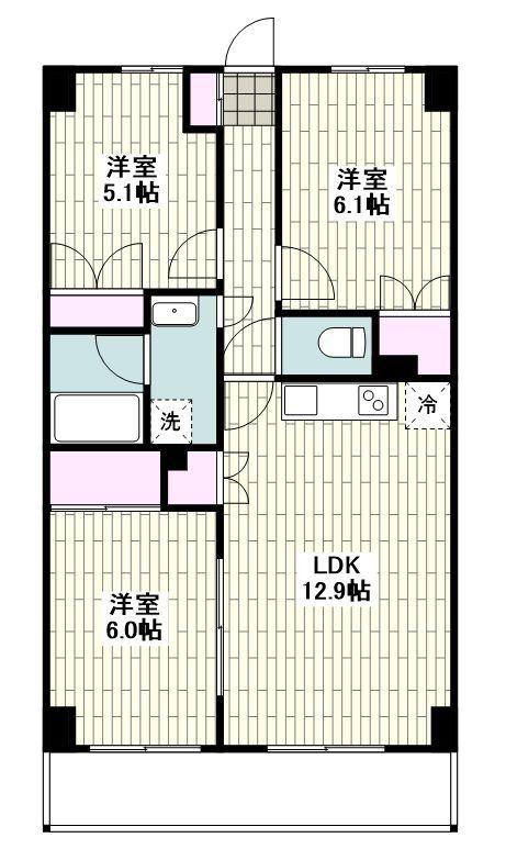 プラムハイツコパン(3LDK/5階)の間取り写真