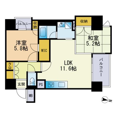 レジディア西新(2LDK/9階)の間取り写真
