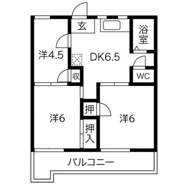 グリーンハイツはりまB棟(3DK/1階)の間取り写真