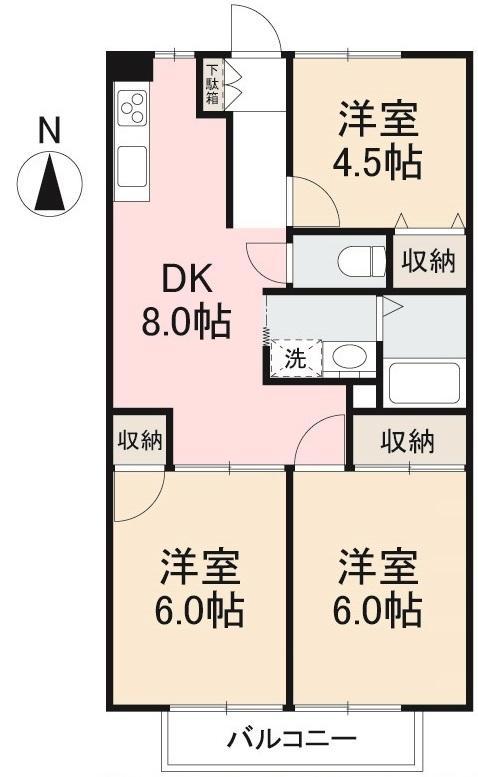 レジオン・ドヌールA・B・C(3DK/2階)の間取り写真