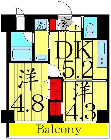 ルフレプレミアム押上イースト(2DK/6階)の間取り写真