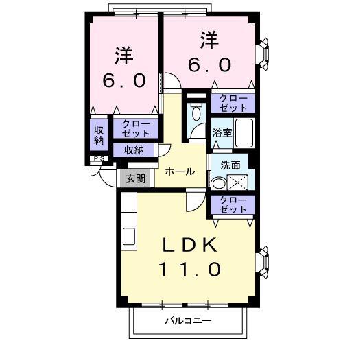 クローバーヒルズC(2LDK/2階)の間取り写真