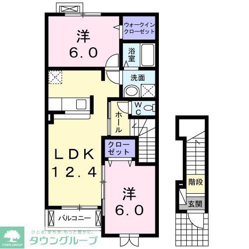 グラン・モンターニュI(2LDK/2階)の間取り写真