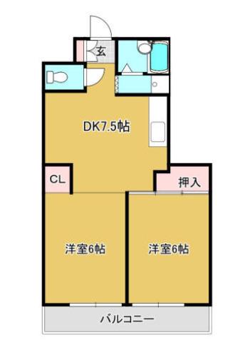 パインクレストヨシ(2DK/2階)の間取り写真
