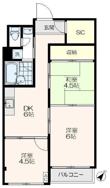 所沢コーポラスA棟(3DK/3階)の間取り写真