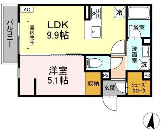 D′BLESS川崎 イースト(1LDK/2階)の間取り写真