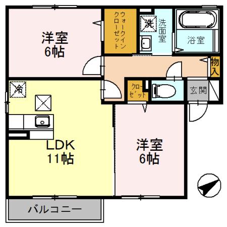 クロッシュ・デュ・ボヌールII(2LDK/2階)の間取り写真