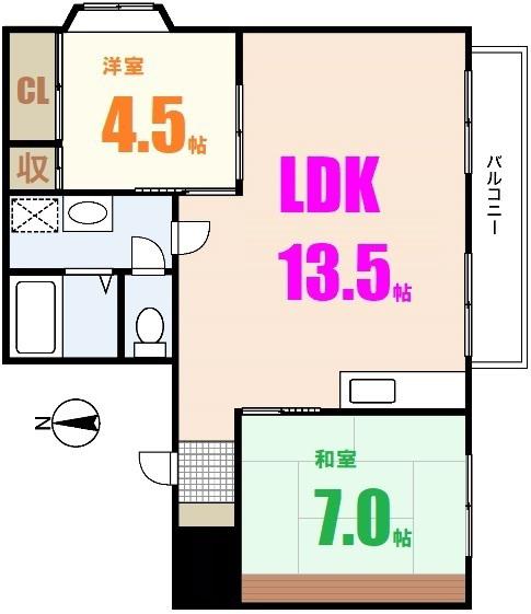タウニー西川(2LDK/2階)の間取り写真