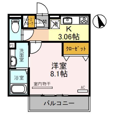 SAISONNIERII(1K/1階)の間取り写真