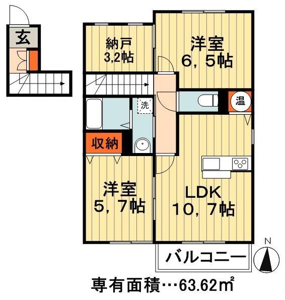 シャルマンD棟(2SLDK/2階)の間取り写真
