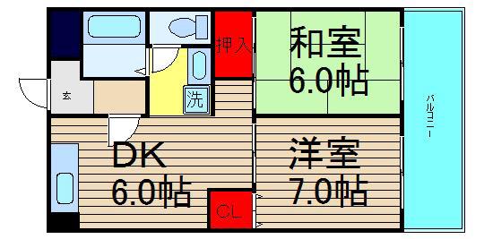 エクセル難波(2DK/7階)の間取り写真