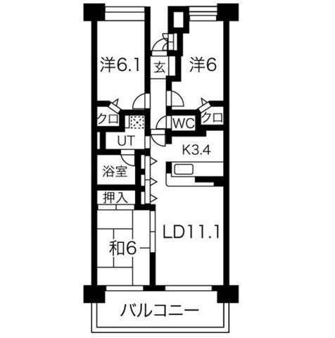 コスモ川口栄町(3LDK/8階)の間取り写真