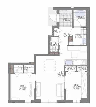 プレミアス大濠西(2LDK/1階)の間取り写真