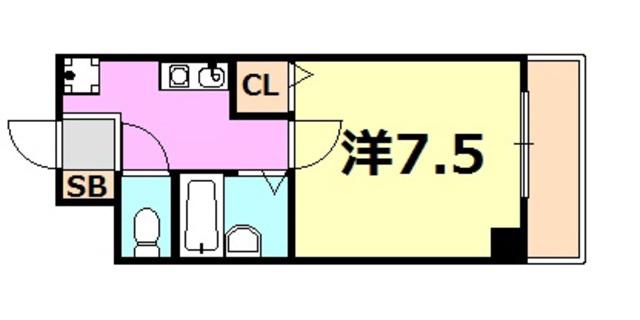 ドミール神戸(1K/2階)の間取り写真