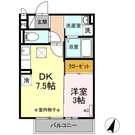 セジュール上鶴間(1DK/1階)の間取り写真