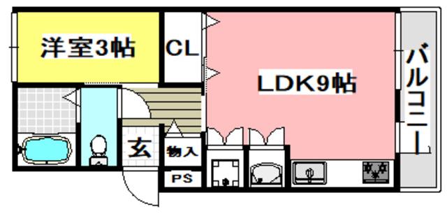 ハコス摂(1LDK/1階)の間取り写真