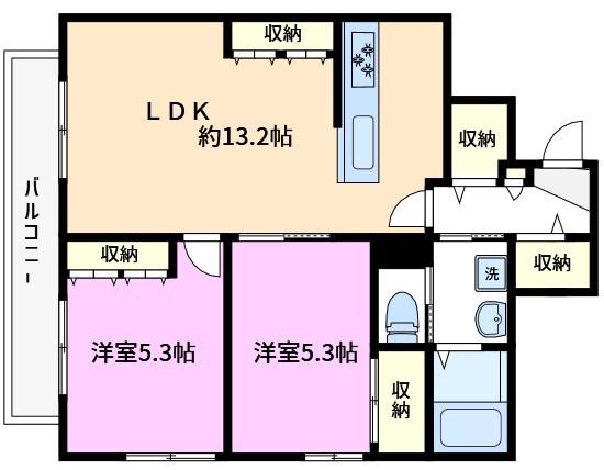 DOMUSY鳴神月(2LDK/2階)の間取り写真