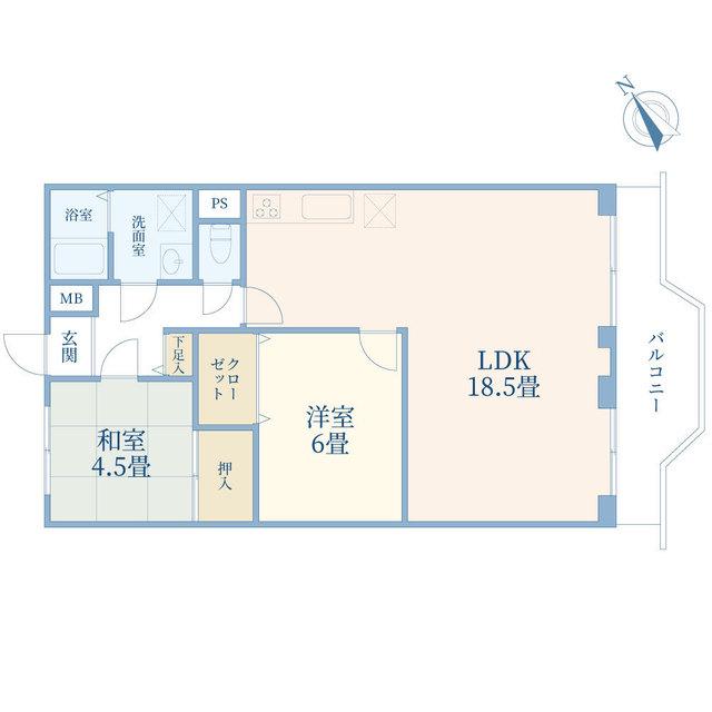 根岸ハイツ1号棟(2LDK/8階)の間取り写真