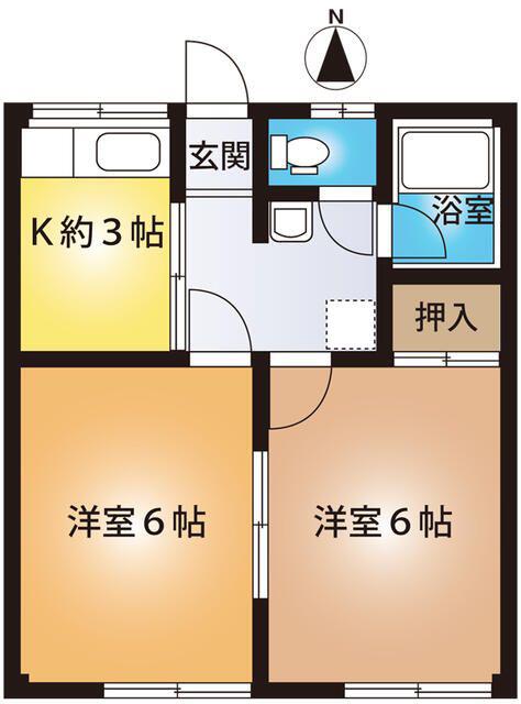 朝日コーポB(2K/1階)の間取り写真