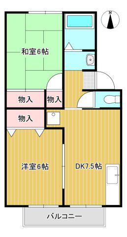 スコーレ南染師町B(2DK/2階)の間取り写真