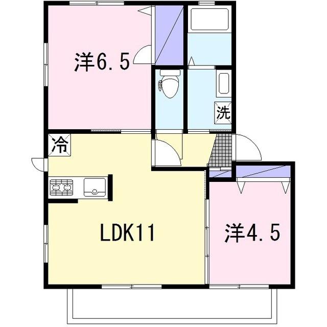 グリーンサイドB棟(2LDK/1階)の間取り写真