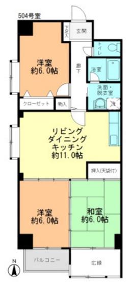 コーポマルゼン(3LDK/5階)の間取り写真